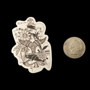 10/$10 – Lighthouse Whale Tail Vinyl Sticker – Black & White Waterproof Decal